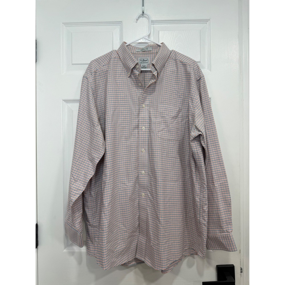 L.L. Bean Mens 17-35 Traditional Fit Wrinkle Free Cotton Plaid Button Down Shirt